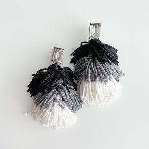 J. Crew Factory Thick Tassel Tiered Earrings (Black & White)